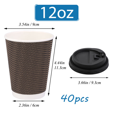 Comfy Package [50 Sets - 12 oz.] Insulated Ripple Paper Hot Coffee Cups  With Lids