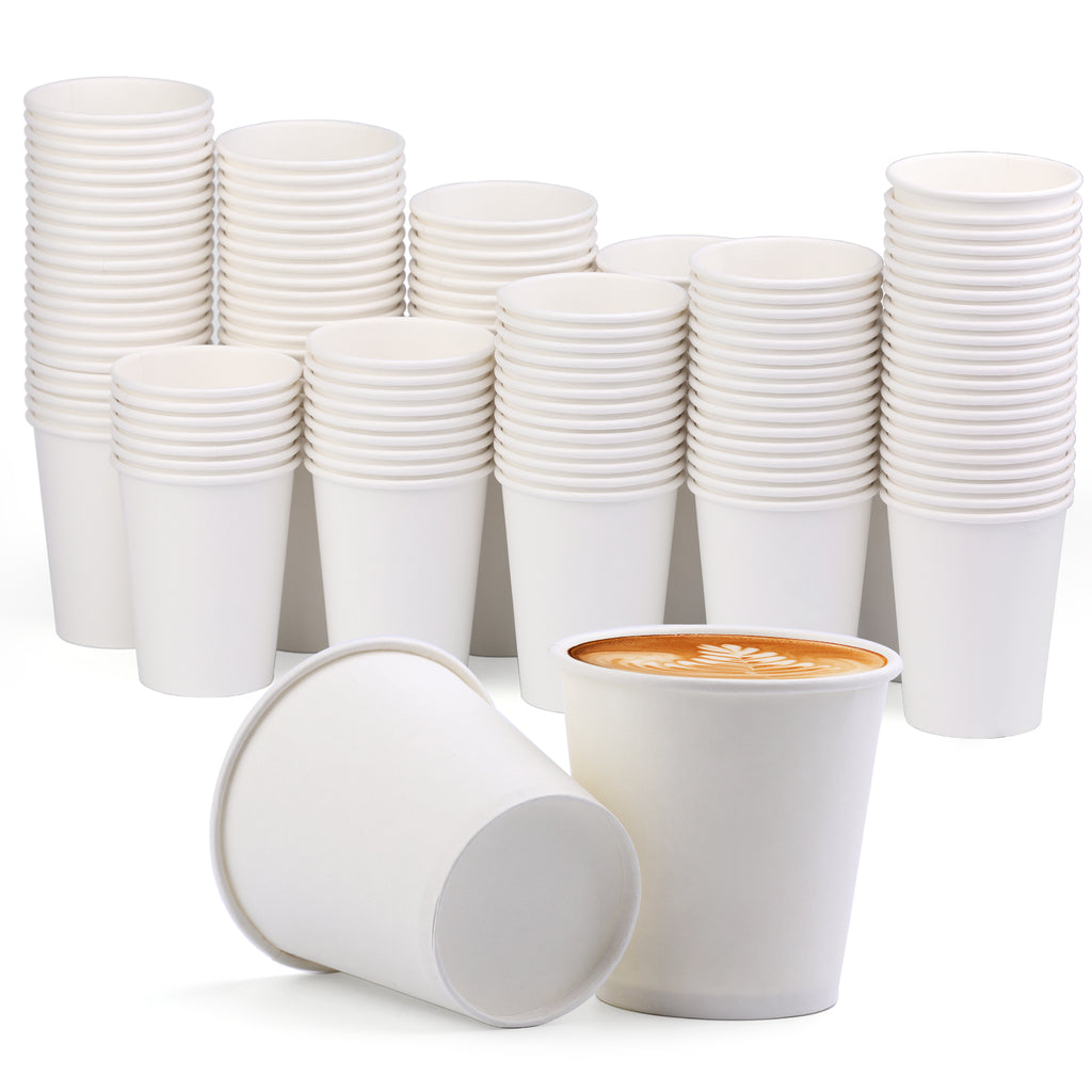 100 Pack] 8oz White Paper Coffee Cups - Disposable Paper Cups