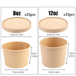 8OZ&12OZ Paper Soup Containers with Vented Lid, Paper Food Cups for Hot/Cold Food (25 + 25 pcs)