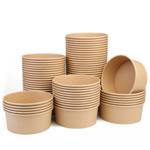 1100ML Paper Salad Containers No Lids , Paper Soup Containers , Paper Food Cups for Hot/Cold Food [70Pcs]