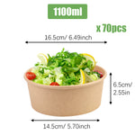 1100ML Paper Salad Containers No Lids , Paper Soup Containers , Paper Food Cups for Hot/Cold Food [70Pcs]