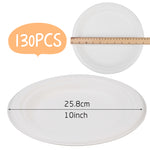 [130-Pack] 10 Inch Disposable Sugarcane Paper Plates Alternative Compostable Paper Plates