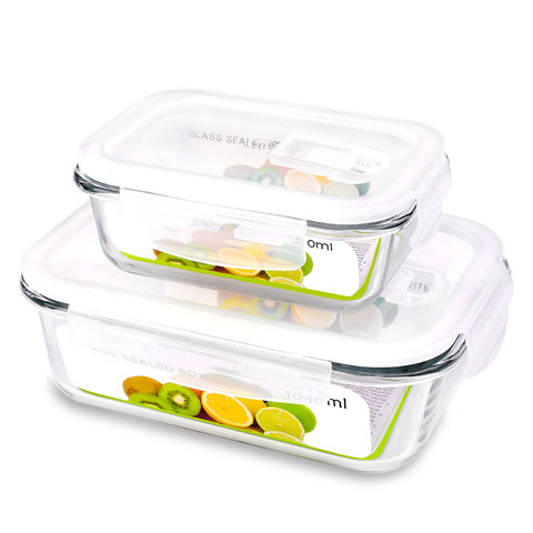 2 Pack Glass Containers with Lids Airtight Lunch Containers  (13.87Oz 1040ML +35.17Oz 410ML)