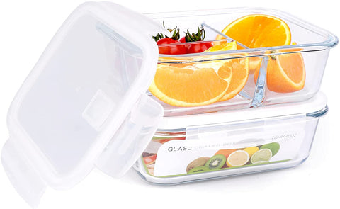 35.17Oz Glass Containers with Lids Airtight Lunch Containers (3 Compartment 1040ML + 1040 ML No Compartment)