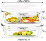 35.17Oz Glass Containers with Lids Airtight Lunch Containers (3 Compartment 1040ML + 1040 ML No Compartment)