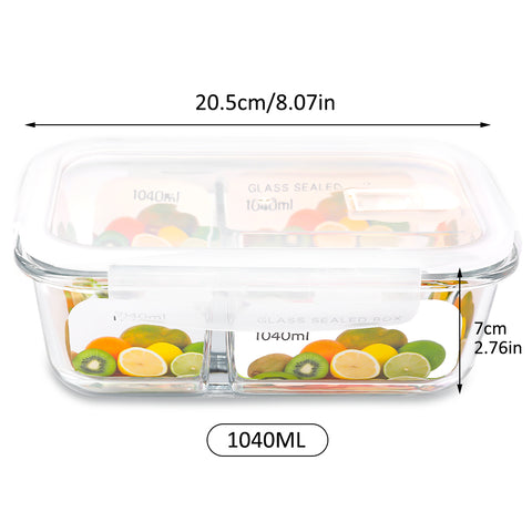 35.17Oz Glass Containers with Lids Glass Meal Prep Containers 3 Compartment Set 1040ML