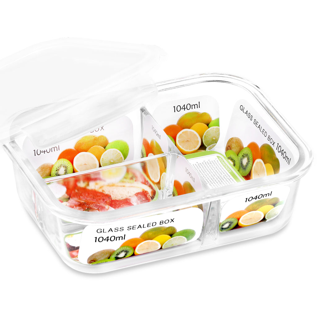 1040ml Glass Lunch Box with 3 Compartments Microwavable Meal Prepping Glass  Food Storage Container-Snap Locking Random Color Lid - AliExpress