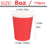 [110 Pack] Paper Cups 8 Oz, Disposable Paper Coffee Cup Red